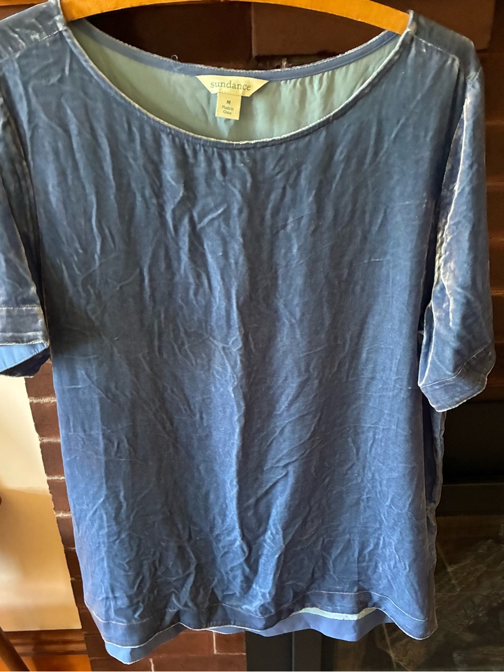 Sundance Dusty Blue Velvet Short Sleeve Tee